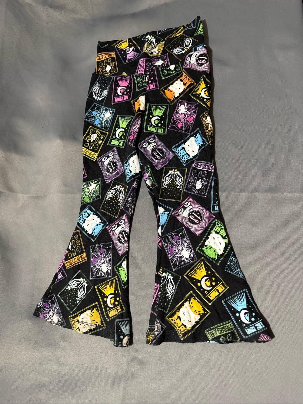 Girls' Black Flare Leggings with Neon Tarot Motif